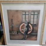 ROLF THIELE, German/French, mixed method print, surrealist image with naked female figue, Artist's