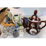 A large treacle glazed barge teapot "H & A Holmes Two Dales Darley 1883" and a selection of