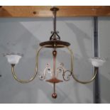 An early 20th century pendant ceiling light, Arts & Crafts design, copper and brass with wrought