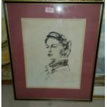 Pietro Annigoni: lithograph, head and shoulders portrait of Queen Elizabeth II, signed, 36 x 29