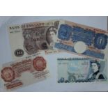 GB:  4 banknotes, O'Brien 10s; Peppiatt £1, Page £5, Page £10