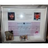 A selection of coins & badges, both military and Manchester United, and a reproduction George Best