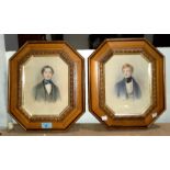 Continental 19th century, a pair of half length watercolour portraits of young men, signed