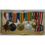 WWI/II:  a group of 5 medals with 1915 start trio, Defence Medal and Special Constabulary medal to