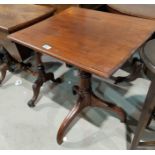 A 19th century mahogany occasional table with rectangular tilt top, on triple splay feet