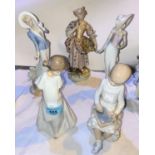 Two Nao figures of girls; 2 similar unmarked figures; a 19th century figure with basket of
