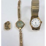 A ladies 9 carat hallmarked gold "Vertex" watch on expanding strap, weight of backplate 2.2 gm (a.