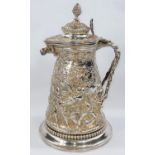 A silver plated ice/wine jug in the manner of Cellini, extensive relief decoration of peasants