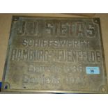 A brass manufacturers plate J.J.SIETAS, 30cm