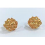 A pair of domed yellow metal earrings marked indistinctly test as 18ct 6.5gm; a 9ct ring, a ring