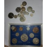 GB:  a GV coin set, crown to farthing; a small group of pre 1947 silver coins