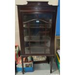 An early 20th century small mahogany display cabinet enclosed by single glazed door, on square