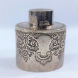 A silver tea caddy of oval form with reponsse? scrollwork, Sheffield 1899; 2.6oz