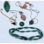 A malachite pendant and necklace and other pendants