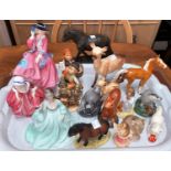 A selection of Royal Doulton figures, Ladies and other animals etc