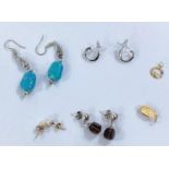 A pair of 9ct peal earrings: 2 other pairs of earrings; 2 yellow metal chains