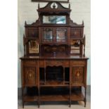 An Edwardian rosewood full height side cabinet with mirror back in the Sheraton style, extensive