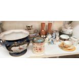 A scale blue Worcester style jardiniere; a selection of decorative china.