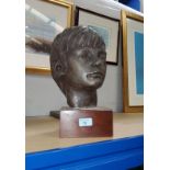 A portrait bust of a young man, mahogany base 37cm