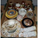 A collection of Torquay ware match strikers, a 19th century Derby dish Near Messine, other