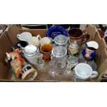 A selection of various stone ware and glassware stines other similar mugs