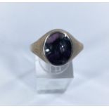 A hallmarked silver dress ring, set with a Blue John oval stone.