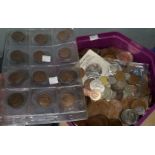 A selection of old GB pennies and other coins