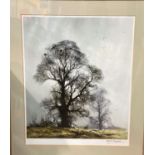 After David Shepherd: Print of trees in winter, signed twice in pen (at an event).  Framed & glazed,