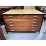 A 1970's architects plan chest of 6 drawers in lightwood and mahogany