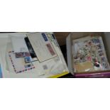 A box of World stamps; covers; etc.