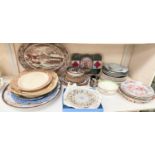 A Vienna style dressing table tray; a selection of ironstone plates etc.