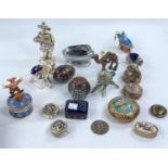 A selection of silver plated/enamelled boxes; miniature cloisonné; etc.