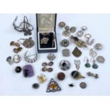 A selection of Victorian and later, white metal and other costume jewellery including Blue John