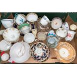 A selection of 19th century bone china cups and saucers, mostly unmatched, mostly at fault.