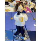 A Murano style figure of barman with beer, with Bohemian glass label height 22cm