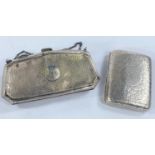 A chased cigarette case, Birmingham 1895, 2.5oz; hallmarked silver ladies silver evening purse (
