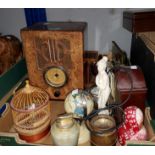 A reproduction mains radio; decorative items; carved elephants; clocks; other bric-a-brac