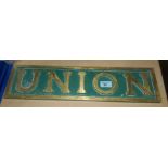 A brass locomotive plate "UNION", 50cm