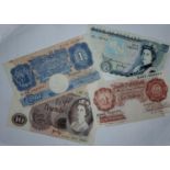 GB:  4 banknotes, O'Brien 10s, Peppiatt £1, Page £5, Page £10