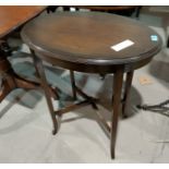 An oval mahogany occasional table and a similar square 2 tier occasional table