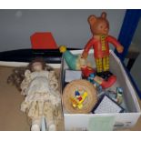 A 1970's Noddy toy, a similar Rupert Bear, a tinplate wind up toy and a Noddy Diecast toy, a