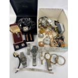A selection of various watches, gents pocket watches etc.; other costume jewellery.
