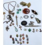 A selection of small costume jewellery, enamel badges etc.