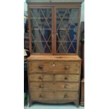 A Georgian mahogany secretaire bookcase with ebony line inlay, 2 astragal glazed doors to the