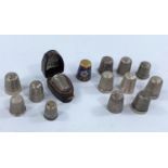 9 hallmarked silver thimbles (1 cased) & 5 other thimbles.