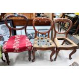 A Victorian set of 3 mahogany dining chairs with balloon backs; a pair similar