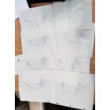 'All Dogs Go to Heaven' production blue pencil sequence of Itchy walking, 8 drawings in total