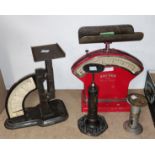 A set of Salter No 30 postage scales; A set of Saler "Superior" spring balance scales and 2 pillar
