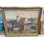 Village with church, Impressionist style oil on canvas; other pictures