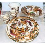 7 pieces of Royal Crown Derby 'Olde Avesbury' china, including 2 milk jugs, vases, pedestal bowl & 3